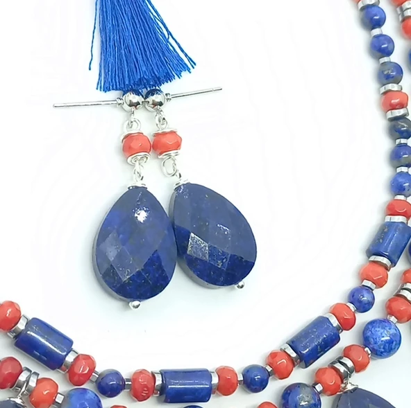 2253 Lapislazuli el yapımı küpe - Resim 4