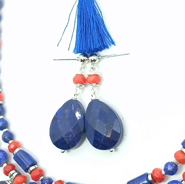 2253 Lapislazuli el yapımı küpe - Resim 7