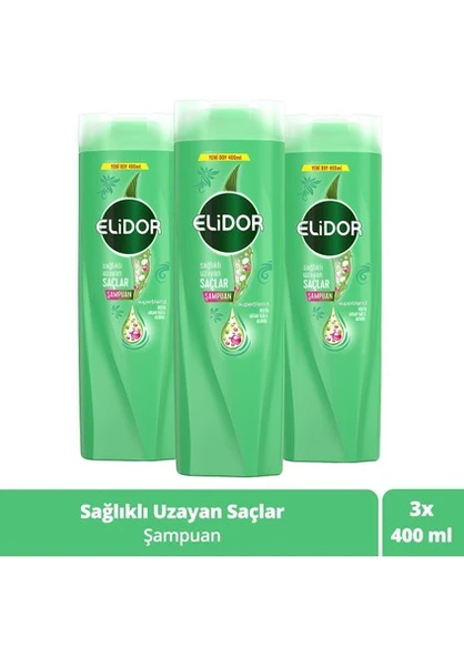 Elidor Superblend Saç Bakım Şampuanı Sağlıklı Uzayan Saçlar Biotin Argan Yağı Arjinin 400 ml X3 ürün görseli 1