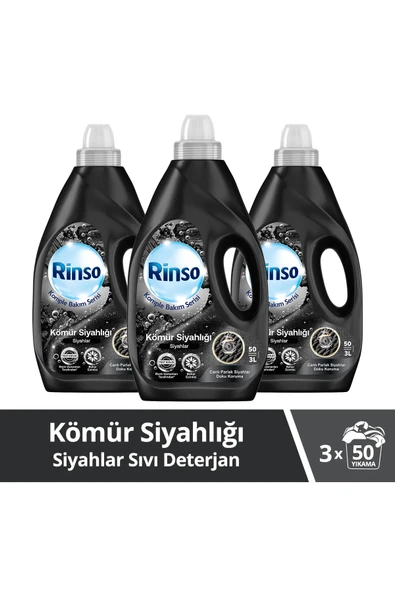 Rinso Sıvı Çamaşır Deterjanı Komple Bakım Serisi Kömür Siyahlığı Siyahlar İçin 3 lt x 3 Adet ürün görseli 1
