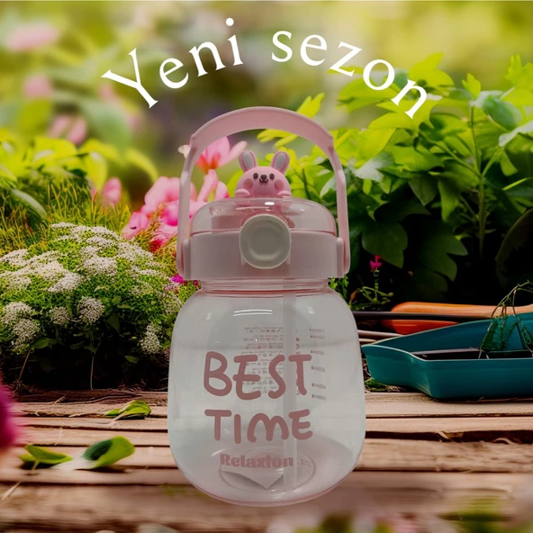 Relaxion, Maskotlu, Hediyeli, Boyun Askılıklı, İthal Lüx Pembe Matara/Suluk 1100 Ml (450) ürün görseli 1
