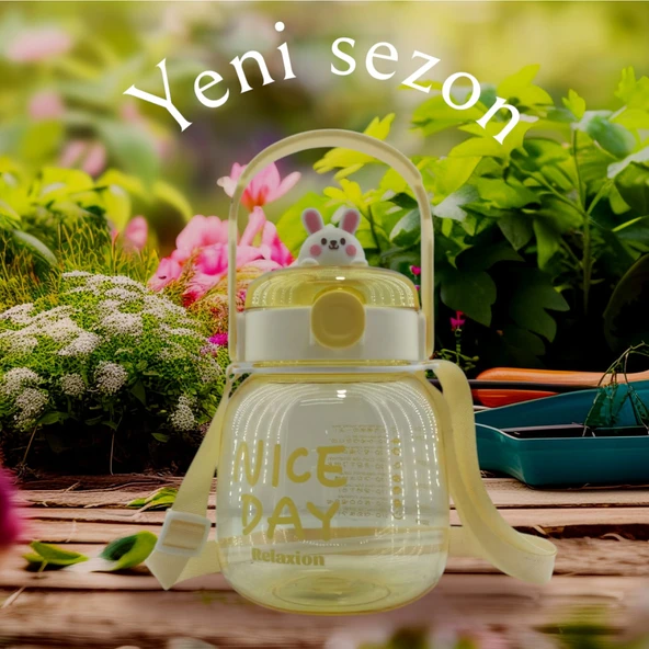 Relaxion, Maskotlu, Hediyeli, Boyun Askılıklı, İthal Lüx Beyaz-Sarı Matara/Suluk 1100 Ml (450) ürün görseli 1