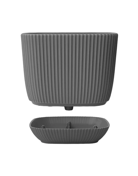 Omnipazar KRS-384 Dekoratif Plastik Mercan Kare Saksı 4 litre Antrasit 6 Adet - Resim 3
