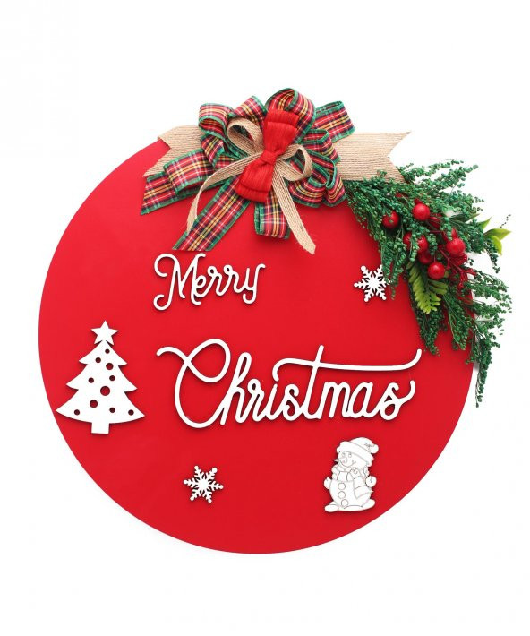 35cm Yılbaşı Kapı Süsü Merrry Christmas Çiçekli ürün görseli 1