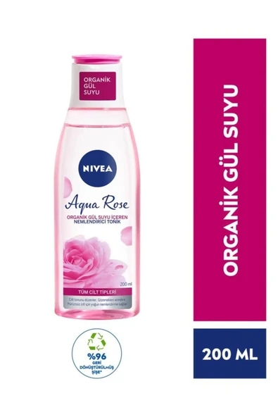 NIVEA Aqua Rose Organik Gül Suyu İçeren Nemlendirici Tonik 200ml, Nemlendirici, Gözenek Arındırıcı ürün görseli 1