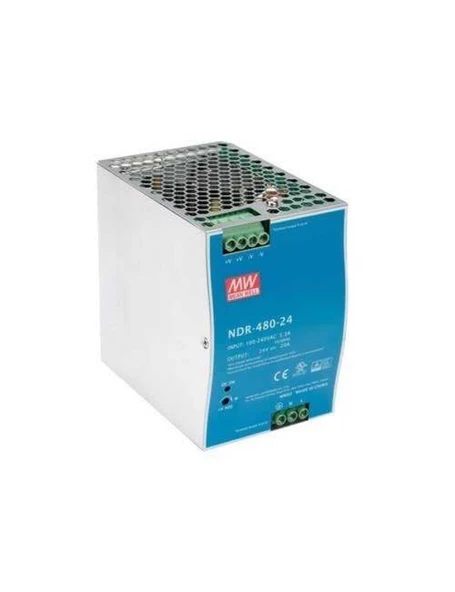 Meanwell NDR-480-24 24VDC 20.0A Ray Montaj SMPS ürün görseli 1