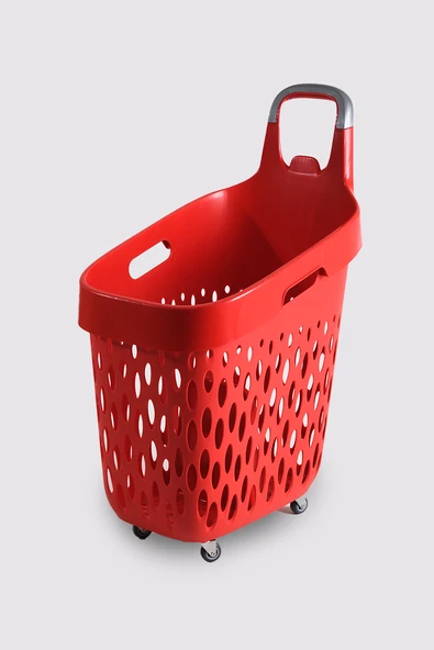 Tekerlekli Market Sepeti (Tekerlekli Alışveriş Sepeti Gri Saplı Bölmeli ) 73 L Kırmızı ürün görseli 1