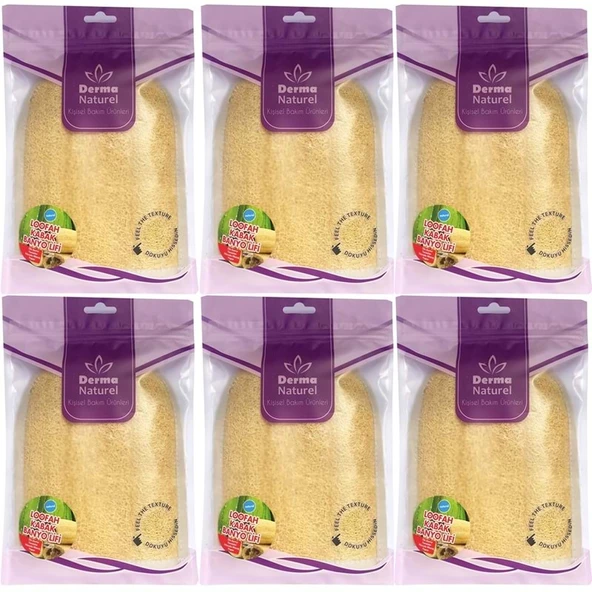 Derma Naturel Loofah Kabak Havlu Banyo Eldiveni (15*24CM) MS-11 (6 Lı Set) ürün görseli 1