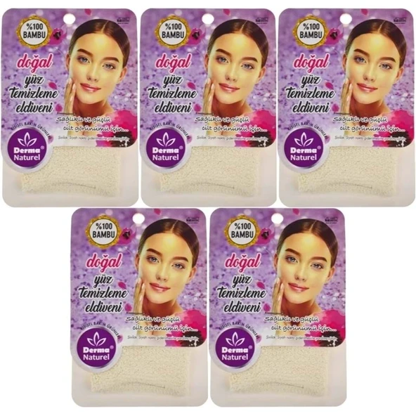 Derma Naturel Bambu Yüz Temizleme Eldiveni MS-32 (5 Li Set) ürün görseli 1