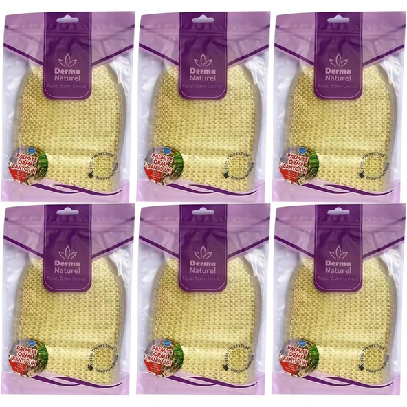Derma Naturel Palmiye Lifi Örme Banyo Eldiveni (15*24CM) MS-04 (6 Lı Set) ürün görseli 1