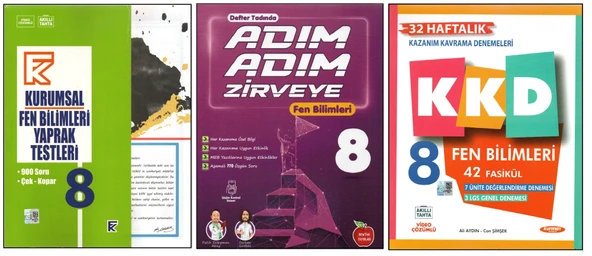 KURMAY 8.SINIF KURUMSAL YAPRAK TEST+NEWTON ADIM ADIM ZİRVEYE+KURMAY KKD FEN BİLİMLERİ (3 KİTAP) ürün görseli 1
