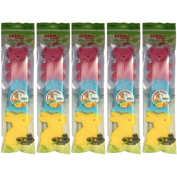 Derma Naturel 3 Lü Renkli Bebek Banyo Süngeri (5 Li Set) ürün görseli 1