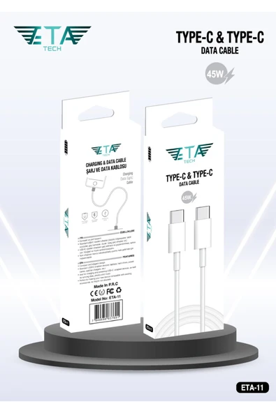 Eta Tech Iphone Uyumlu 15/16 Pro/max 45 Watt Yeni Nesil Usb-C To Usb-C Girişli Hızlı Şarj Kablosu ürün görseli 1