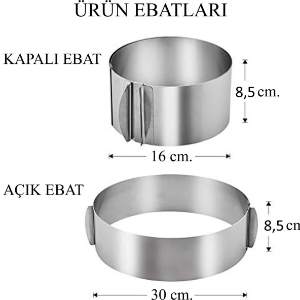 Ayarlanabilir Turta Çemberi 16-30 cm  / Yuvarlak Pasta Kalıbı ürün görseli 1