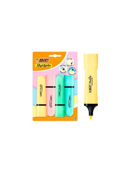 Bic Marking Flat Highlighter 4lü Pastel Blister Kalem (519520) ürün görseli 1