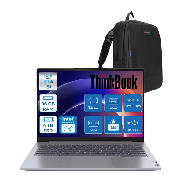 Lenovo Thinkbook 14 G7 Intel Ultra 5 125U 96GB Ddr5 4tb SSD Intel Graphics 14" Wuxga IPS 300NITS Windows 11 Home Taşınabilir Bilgisayar 21MR0095TRH24 + Zettaçanta ürün görseli 1