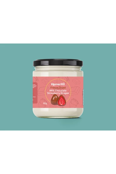 Quruella SÜTLÜ ÇİKOLATALI ÇİLEK DRAJE 80gr. Freeze dried teknolojisi ürün görseli 1
