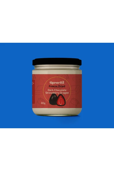 Quruella BİTTER ÇİKOLATALI ÇİLEK DRAJE 80gr. Freeze dried teknolojisi ürün görseli 1