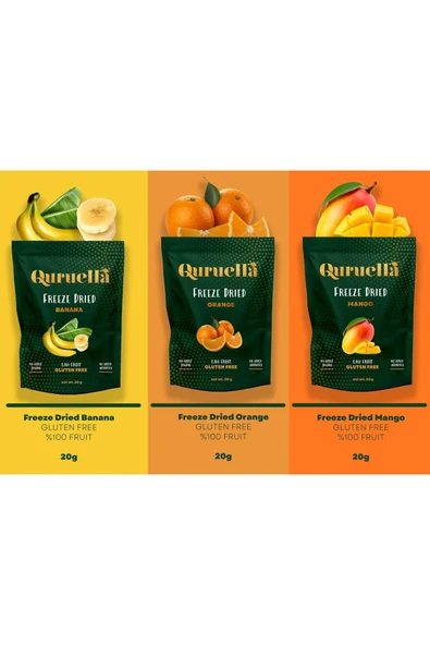 Quruella Freeze dried kurutulmuş meyve 3lü MUZ PORTAKAL MANGO ürün görseli 1