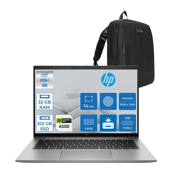 Hp Zbook Firefly 14 G11 Ultra Core U7 165H 32GB Ddr5 512GB SSD 4GB/RTXA500 14" Wuxga IPS Windows 11 Home Taşınabilir Bilgisayar 8K0G6AVH09 + Zettaçanta ürün görseli 1