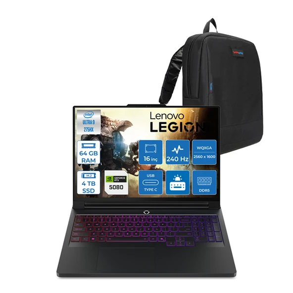 Lenovo Legion Pro 7 Intel Core Ultra 9 275HX 64GB Ddr5 4tb SSD 16GB/RTX5080/175W WIN11HOME 16" Wqxga OLED 500NITS 240Hz Taşınabilir Bilgisayar LG16IAX10HH24 + Zettaçanta ürün görseli 1
