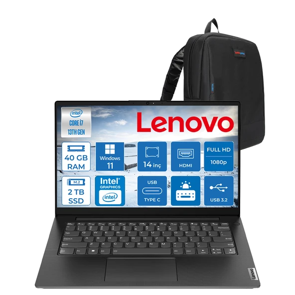 Lenovo V14 Gen4 Iru Intel Core I7 13620H 40GB 2tb SSD Windows 11 Home Intel® UHD Graphics 14 Inç Fullhd Taşınabilir Bilgisayar 83A000GDTRH24 + Zetta Çanta ürün görseli 1