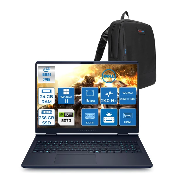 Dell Alienware 16X Aurora Intel Core Ultra 9 275HX 24GB Ddr5 256GB SSD Windows 11 Pro 8gb RTX5070 16 Inç 2K(2560×1600) Wqxga 240Hz 3ms Wva Taşınabilir Bilgisayar AC16251CU932157WP08 + Zetta Çanta ürün görseli 1
