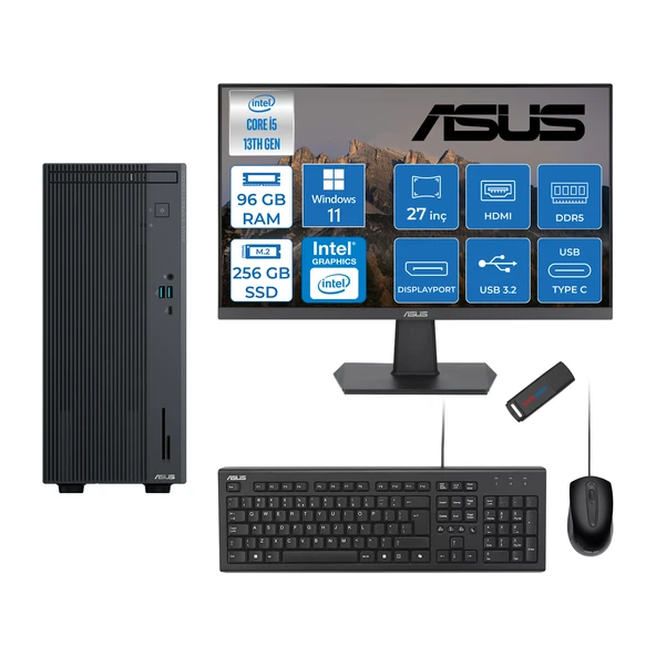 Asus Expertcenter P500MV Intel Core I5-13420H 96GB Ddr5 256GB SSD WIN11PRO 100Hz 27" IPS Mon. Minitower Masaüstübilgisayar WC5136216512B0DW31+ZETTAUSBBELLEK ürün görseli 1
