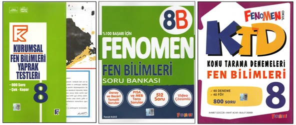 KURMAY 8. SINIF KURUMSAL YAPRAK TEST+FENOMEN 8B+FENOMEN KTD FEN BİLİMLERİ (3 KİTAP) ürün görseli 1