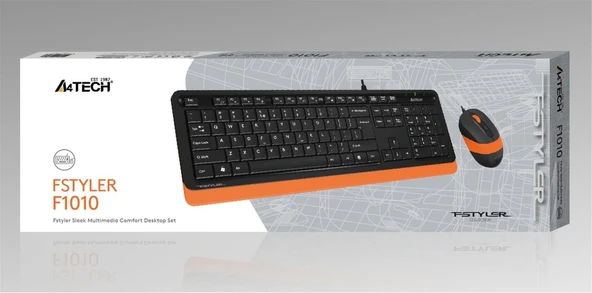 A4 Tech F1010 Q Usb Turuncu Fn-Mm Klv+Optik Mouse Set ürün görseli 1
