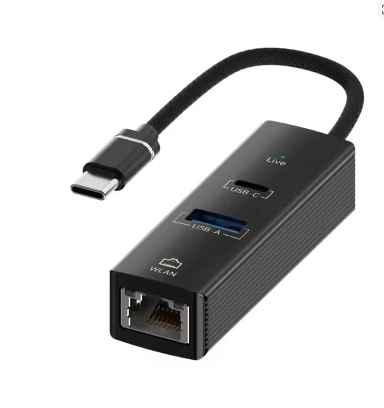 USB-C Ethernet Çevirici | USB 3.0 + Type-C Dişi | 100 Mbps LAN ürün görseli 1