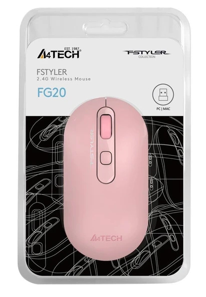 A4 Tech Fg20 Pembe Nano Kablosuz Optik 2000 Dpi Mouse - Resim 2