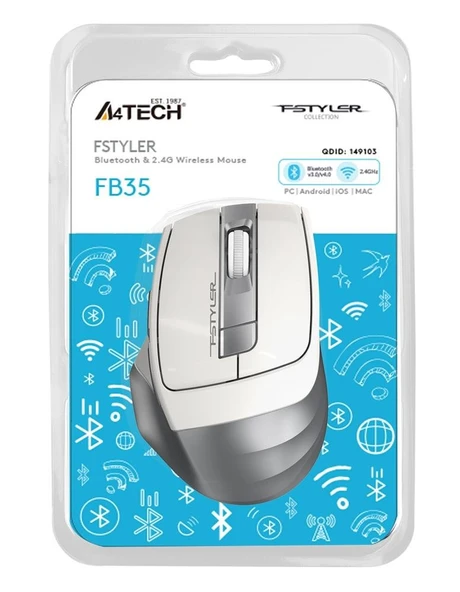 A4 Tech Fb35 Beyaz Bluetooth+2.4G Nano Kablosuz Optik 2000 Dpi Mouse - Resim 2