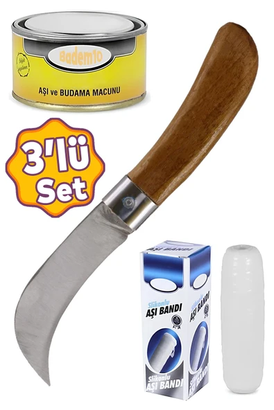 Fidan Aşı Bıçağı Eğri Uçlu Bağ Bıçağı Ara Çakı 21 cm + Aşı Bandı + Aşı Macunu (3'LÜ SET) ürün görseli 1