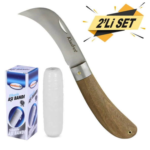 Kudret Aşı Bıçağı Eğri Uçlu Bağ Bıçağı Ara Çakı 21 cm + Aşı Bandı (2Li SET) ürün görseli 1