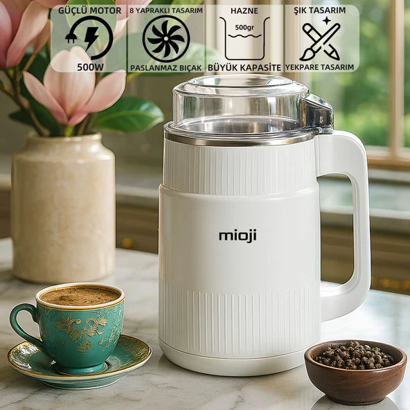 Mioji CG34 500W Paslanmaz Çelik Bıçak Kompakt Baharat ve Kahve Öğütücü Beyaz ürün görseli 1