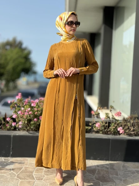 Misswhence Fermuarlı İpek Elbise 35800 - Resim 4