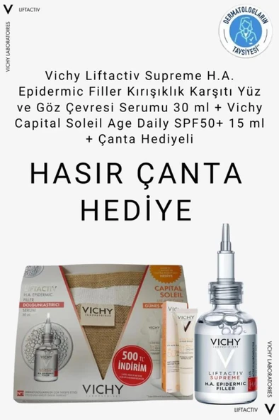 Vichy Liftactiv Supreme H.A. Epidermic Filler Serum 30 Ml- Capital Soleil UV-Age Daily Spf 50 15 Ml - Hasır Çanta Hediyeli Set ürün görseli 1