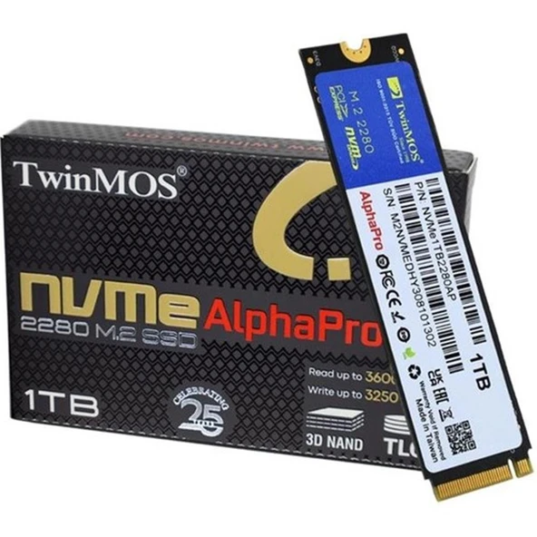 TwinMOS 1TB M.2 PCIe Gen3 NVMe SSD (3600-3250Mb-s) NVMe1TB2280AP TLC 3DNAND Ssd ürün görseli 1