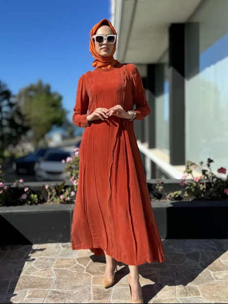 Misswhence Fermuarlı İpek Elbise 35800 - Resim 7