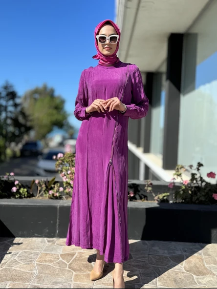 Misswhence Fermuarlı İpek Elbise 35800 - Resim 8