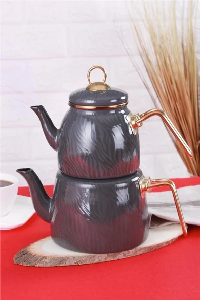 ACAR QUALİTA HÜMA SERİSİ EMAYE ÇAYDANLIK TAKIMI/GRİ XAP-011533-6 ürün görseli 1