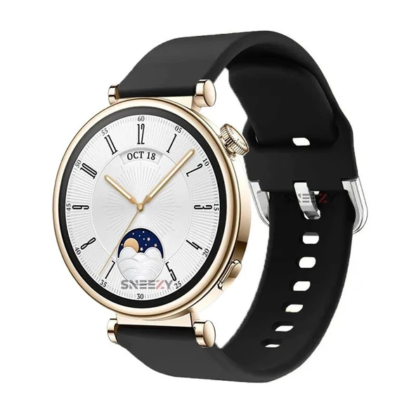 Sneezy Huawei Watch GT4 41mm İle Uyumlu 18mm PureLux Soft Tokalı Silikon Kordon  Siyah ürün görseli 1