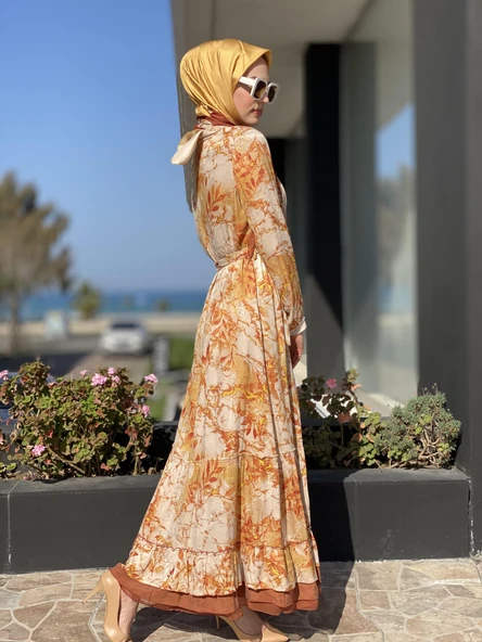 Misswhence Desenli İpek Elbise 35808 - Resim 3