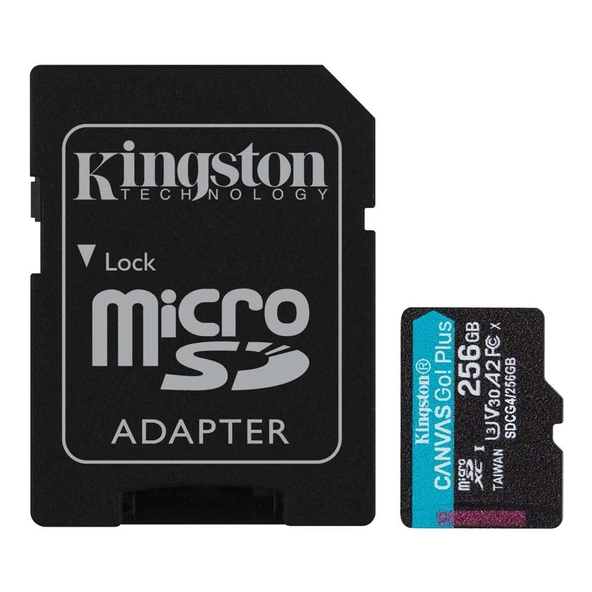 Kingston SDCG4-256GB 256GB microSDXC Canvas Go Plus Gen4 200MB-s A2 U3 V30 Card + ADP Hafıza Kartı ürün görseli 1
