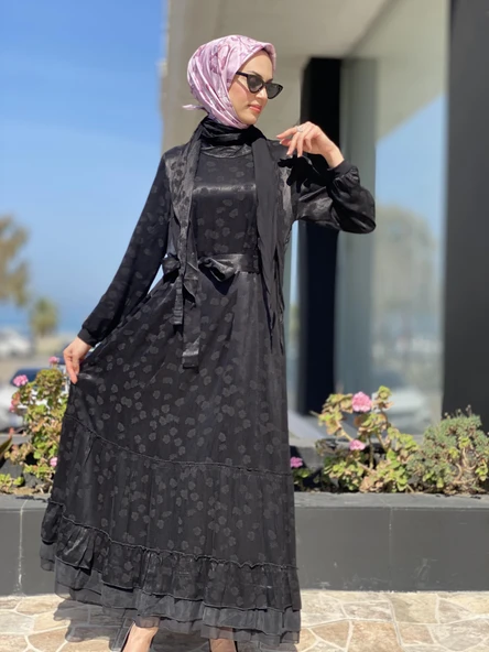 Misswhence Desenli İpek Elbise 35808 - Resim 6