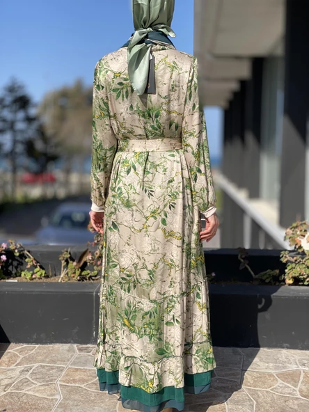 Misswhence Desenli İpek Elbise 35808 - Resim 12