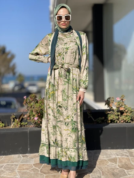 Misswhence Desenli İpek Elbise 35808 - Resim 4