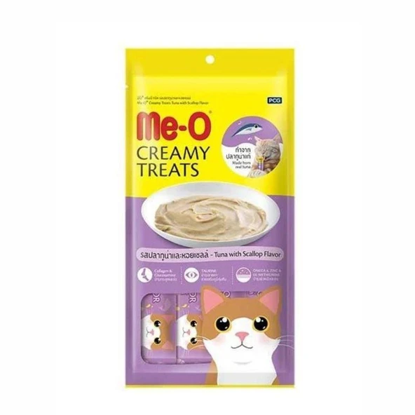 Me-O Creamy Deniz Tarağı ve Ton Balıklı Yetişkin Kedi Ödülü 4x15 gr ürün görseli 1