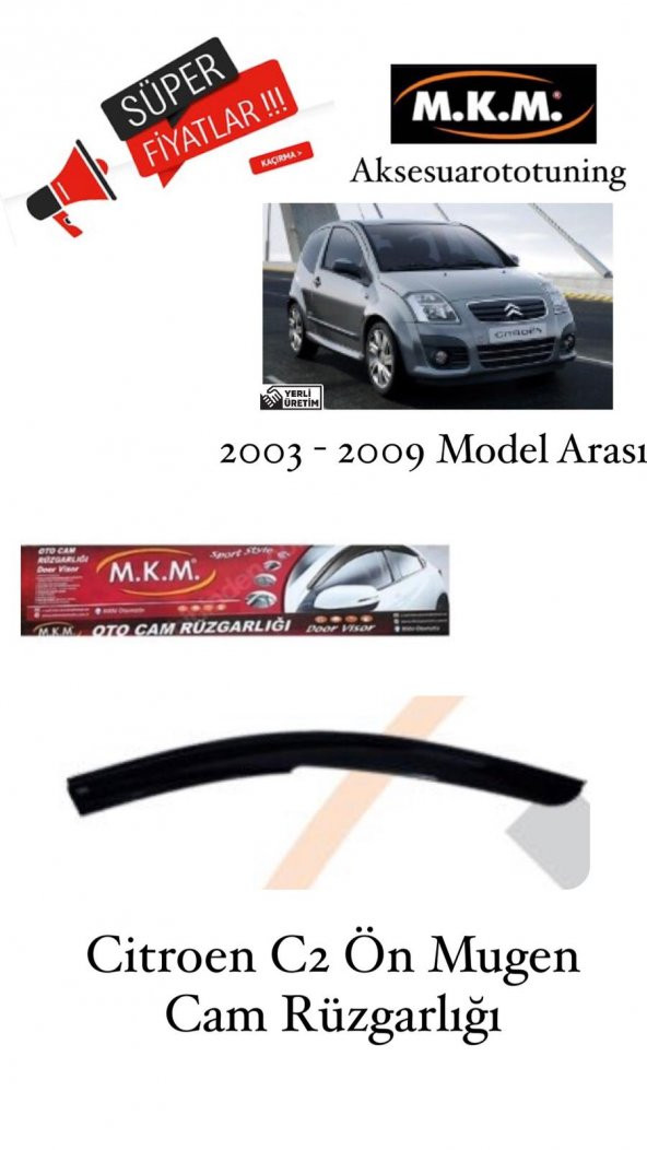 MKM CITROEN C2 ÖN MUGEN 2li CAM RÜZGARLIGIMKM KALİTESİ ürün görseli 1